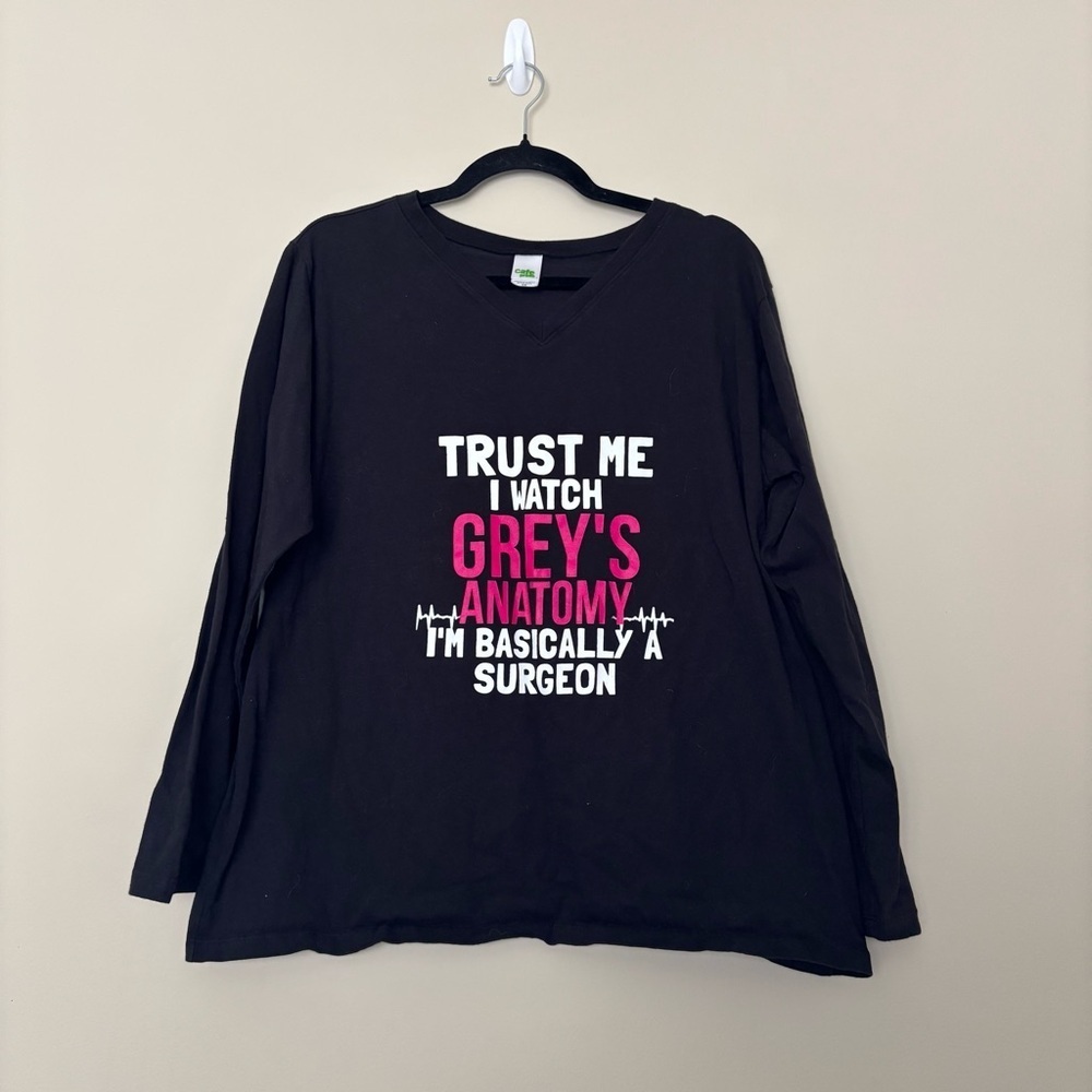 NWOT Grey’s Anatomy Women’s Novelty Long-sleeve Black Shirt Size 1X
